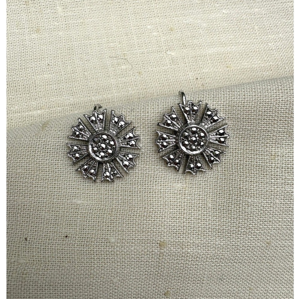 Vintage Marcasite Sterling Silver Earrings Women OS Silver Excellent‎ Sunburst
